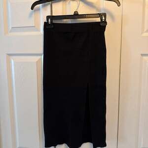 Stradivarius STR fold over waist midi skirt with front slit in black
